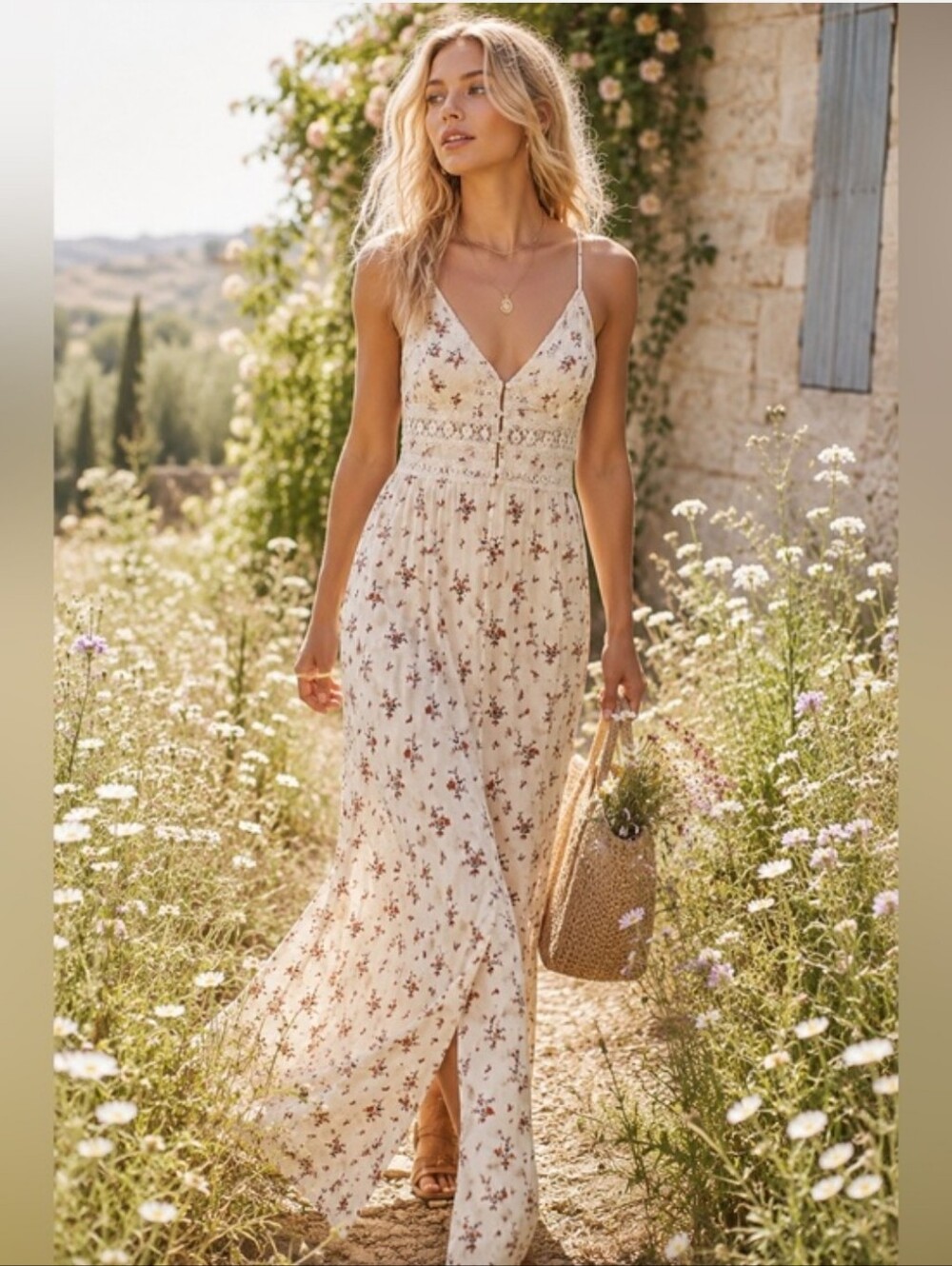 Free People Out & About Maxi Slip Dress in Ivory Combo, featuring a floral print